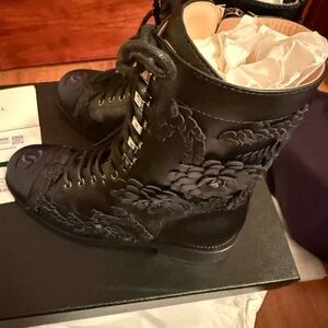 CHANEL Black Lace-Up Women's Boots